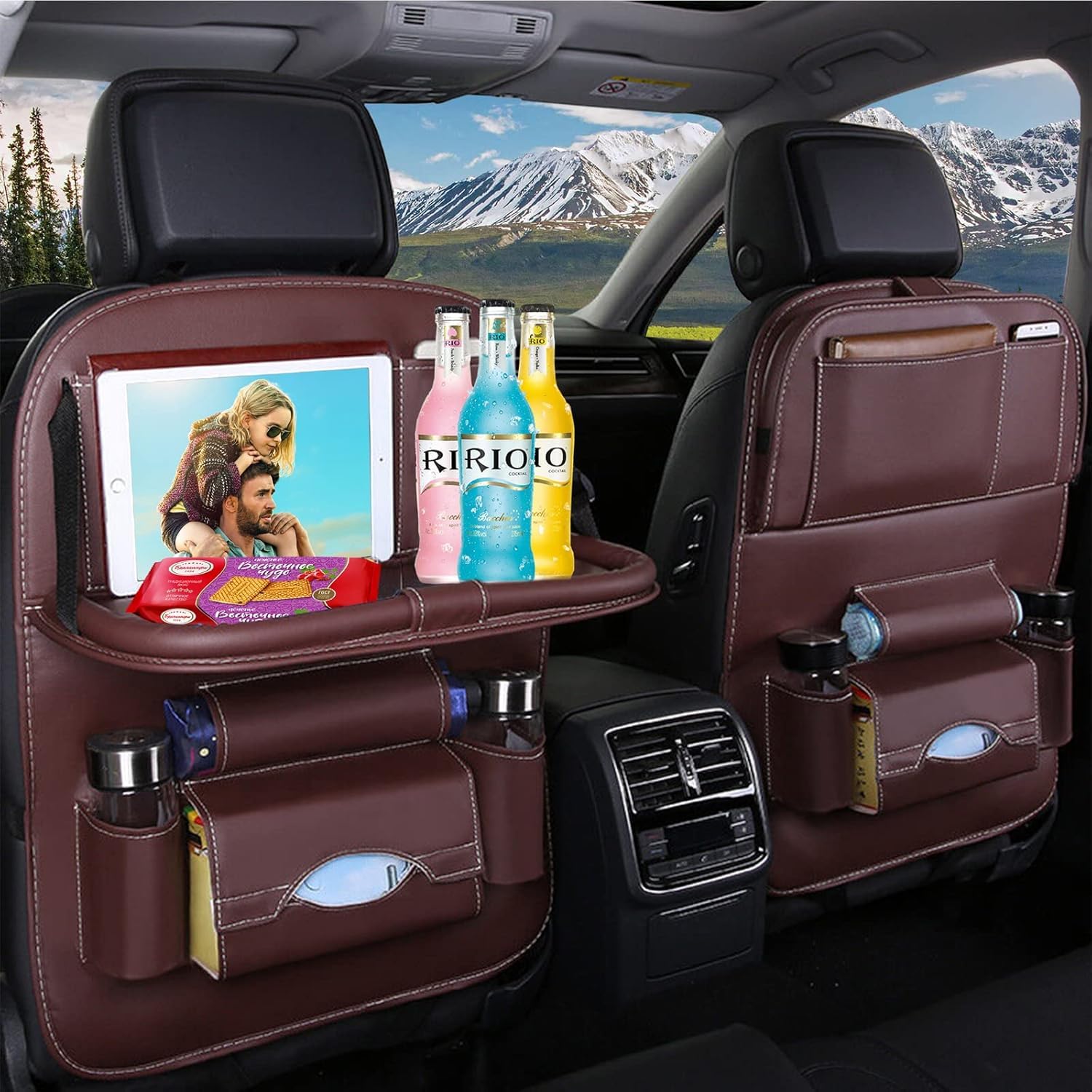 Organizer per sedile posteriore auto, organizer per sedile posteriore con supporto per tablet, protezione per sedile posteriore per bambini, con vassoio pieghevole per tablet, accessori da