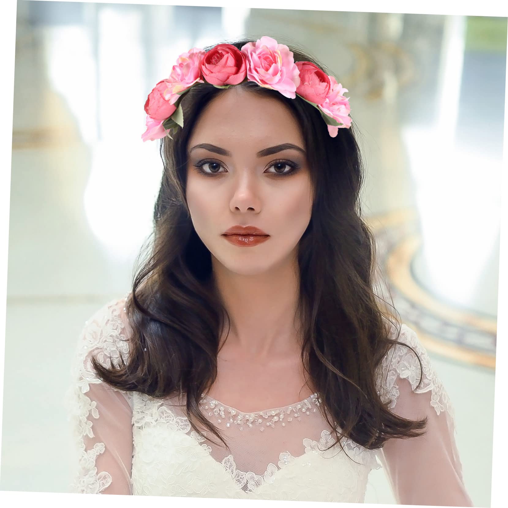 Didiseaon 4 Set fascia per ghirlanda hair charms hair jewelry bandana corone di fate per le donne diadema di fiori floreali Tiara Fiori per fasce di fiori per le donne tessuto rosa