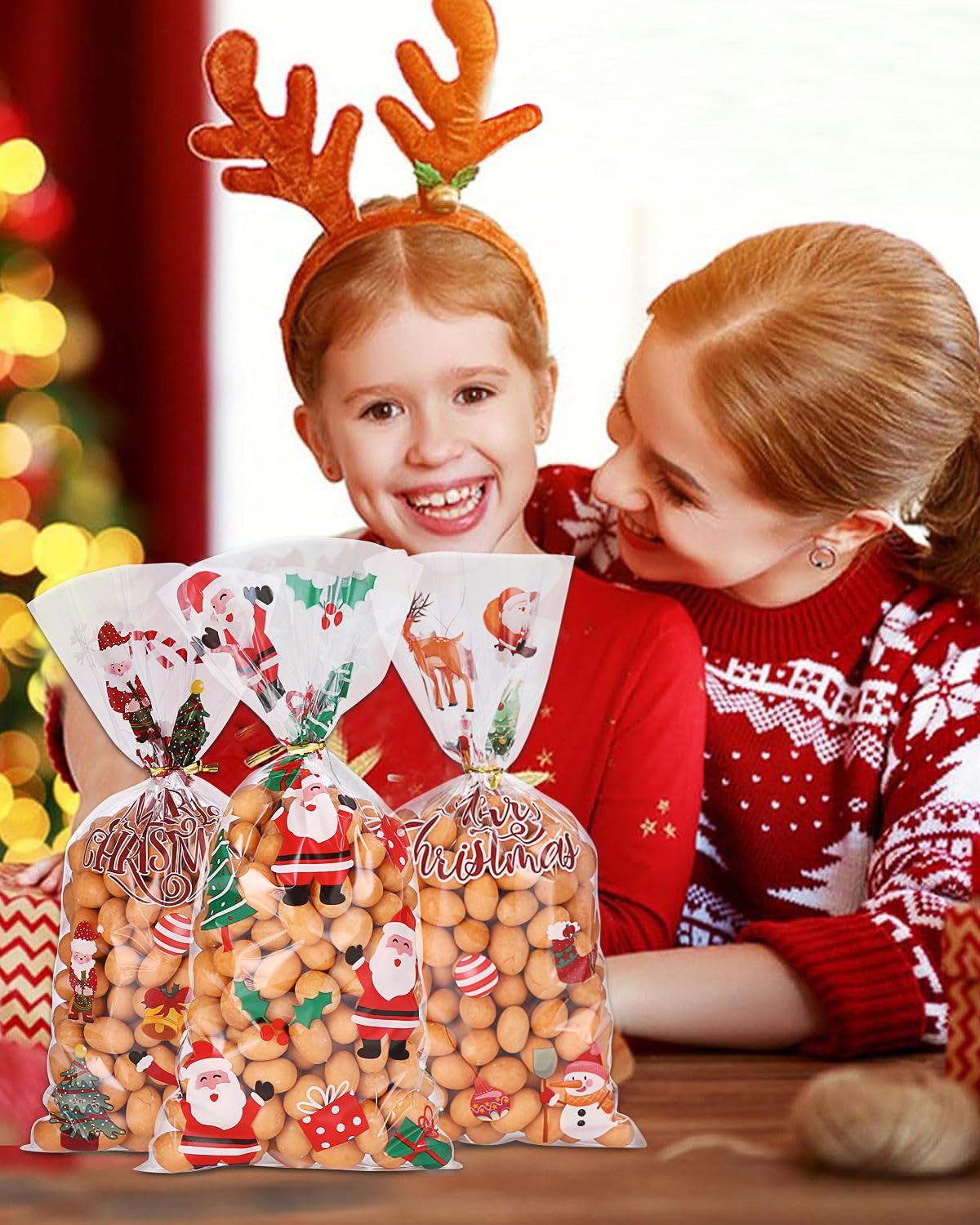 50 Pièces Sachets Transparents Bonbons De Noël, Sachet Cellophane