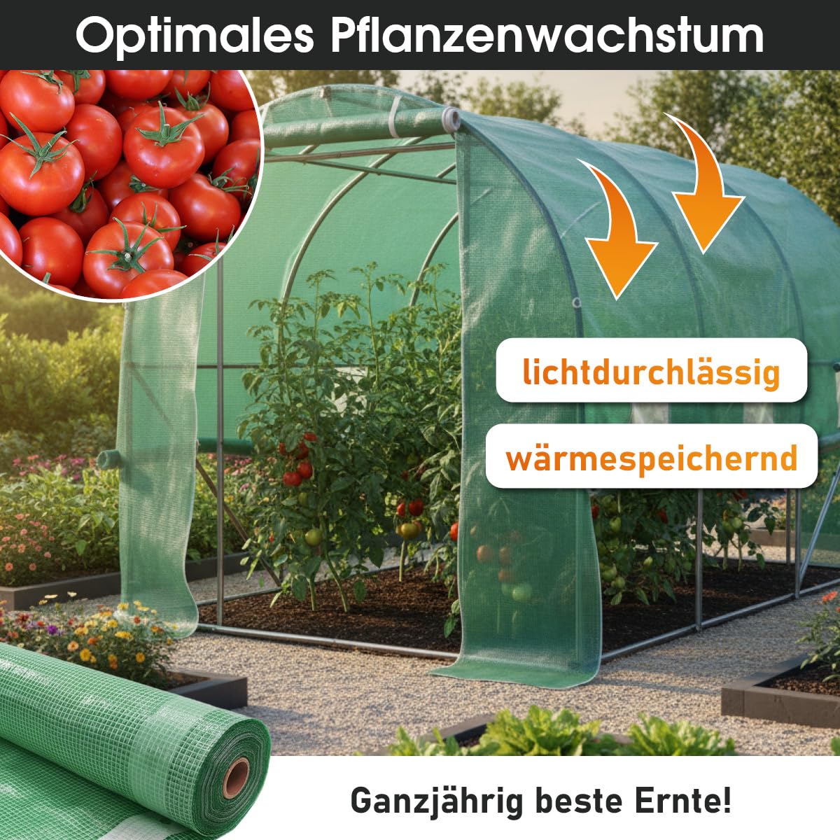 BRAST Gitterfolie Gewächshausfolie 250 g/m² | 20 Größen | Breite: 1,5–4m | Länge: 5–15m | Grün | verstärkter Nagelrand | UV-beständig lichtdurchlässig witterungsbeständig wasserdicht | 2x5m
