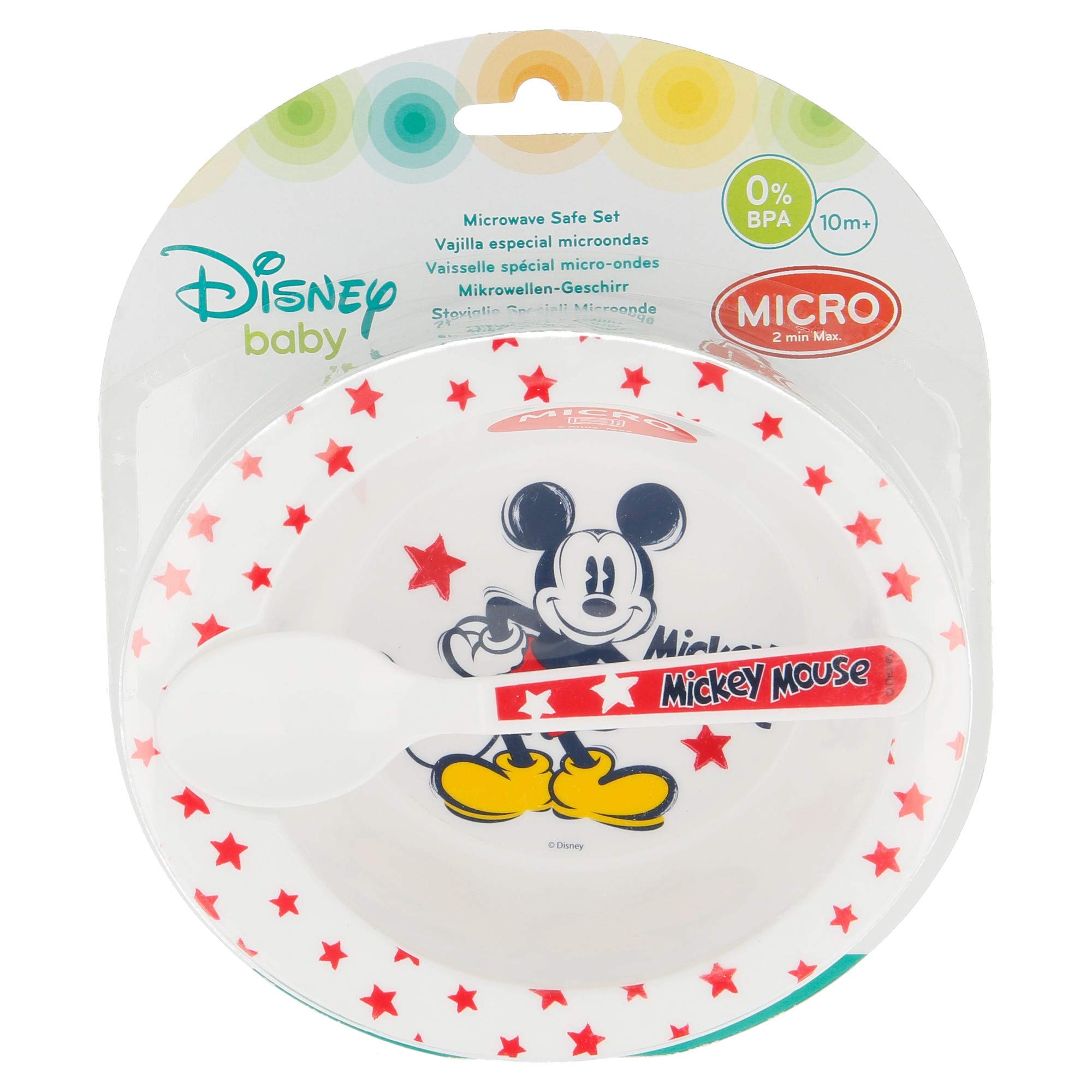 Disney Unisex Kids Blanc Plate And Spoon Mickey