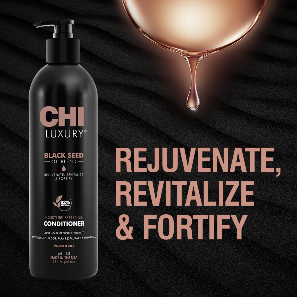CHI Luxury Black Seed Oil Moisture Replenish Conditioner, Strengthens for Soft Hair, Replenishes Moisture, Sulfate, Paraben & Gluten-Free, 25 Oz - Image 5