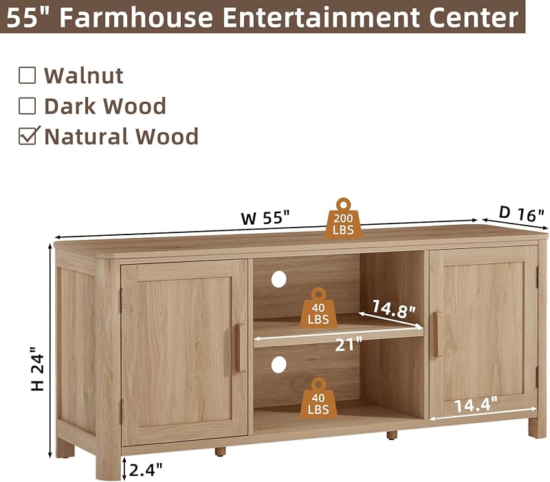 Joaxswe Farmhouse 55" Natural Oak Tv Stand, Tv Consoles for Living Room image 2