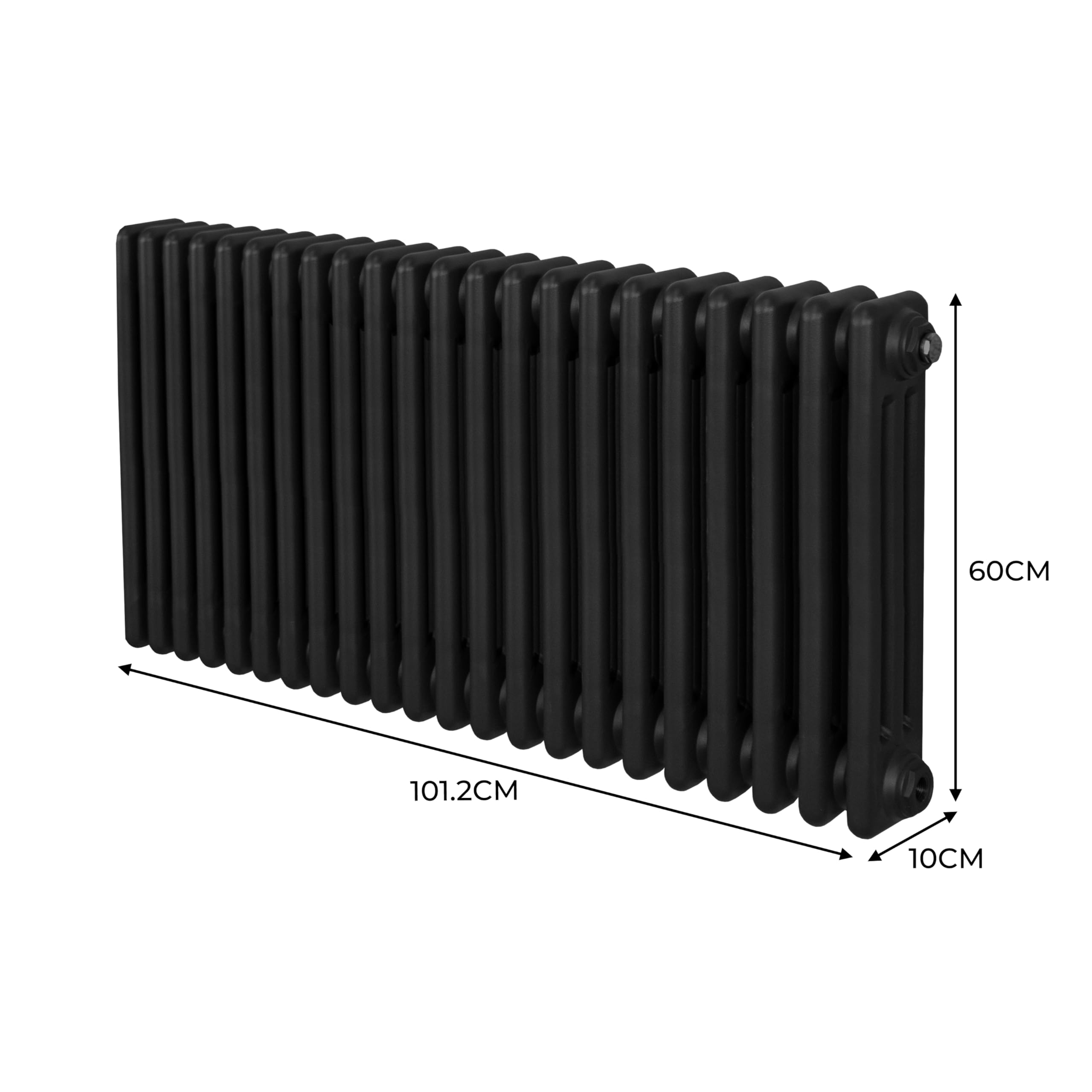 Radiador Tradicional Horizontal de 3 Columnas 600mm x 1012mm | Negro | Acero | Montado en pared | Kit de fijación y soportes + Cepillo de limpieza GRATIS | Calefacción calefactor