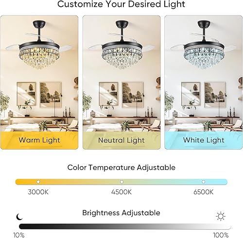 Miniatura 3 de Ventilador de techo de 42 pulgadas con luz, ventilador de araña para dormitorio, sala de estar, LED regulable, ventilador de techo retráctil de