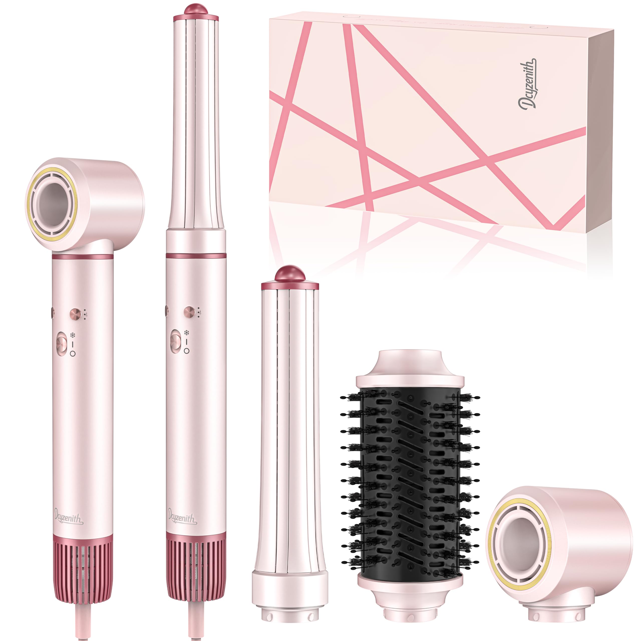 High-Speed Hair Dryer Brush, 3-in-1 Hot Air Styler with Dual-Direction Auto-Wrap Curler, 720 Million Ionic Blow Dryer Brush Fast Drying &amp; Frizz-Free Styling,Includes Travel Bag, Pink