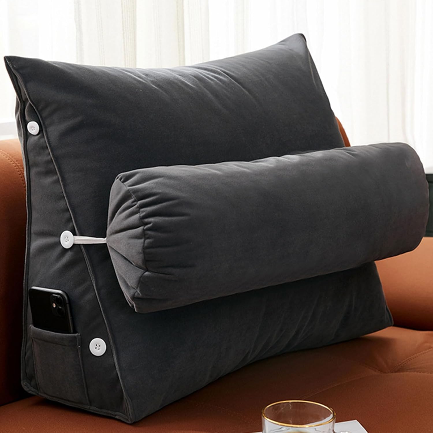 Wedge Reading Pillow Home Office Reading Pillow for Sofa Chair Bed,Soft Durable Back Support Pillow,Watching TV Gaming Bolster Pillow Removable Neck Support Cushion Ergonomic Backrest Pillow