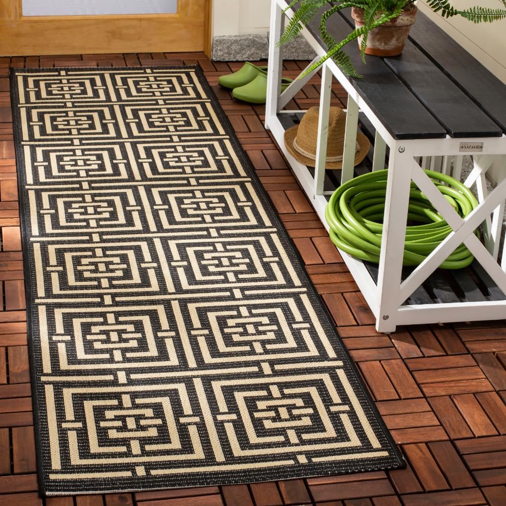 SAFAVIEH Courtyard Collection Runner Rug – 2’3″ x 8′, Black & Bone, Non-Shedding & Easy Care, Indoor/Outdoor & Washable-Ideal for Patio, Backyard, Mudroom (CY6937-26) SAFAVIEH Courtyard Collection Runner Rug – 2’3″ x 8′, Black & Bone, Non-Shedding & Easy Care, Indoor/Outdoor & Washable-Ideal for Patio, Backyard, Mudroom (CY6937-26)