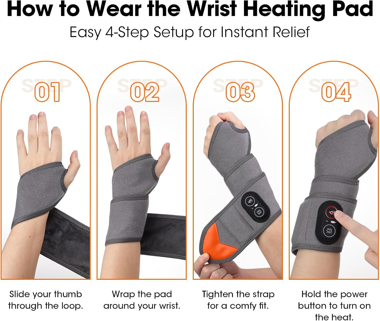 Cordless Heated Wrist Massager for Carpal Tunnel, Heated Wrist Brace, Wrist Heating Pad Wrap for Pain Relief, Wrist Hand Heating Pad, Hand Massager with Heat, Red Light for Carpal Tunnel, Gray