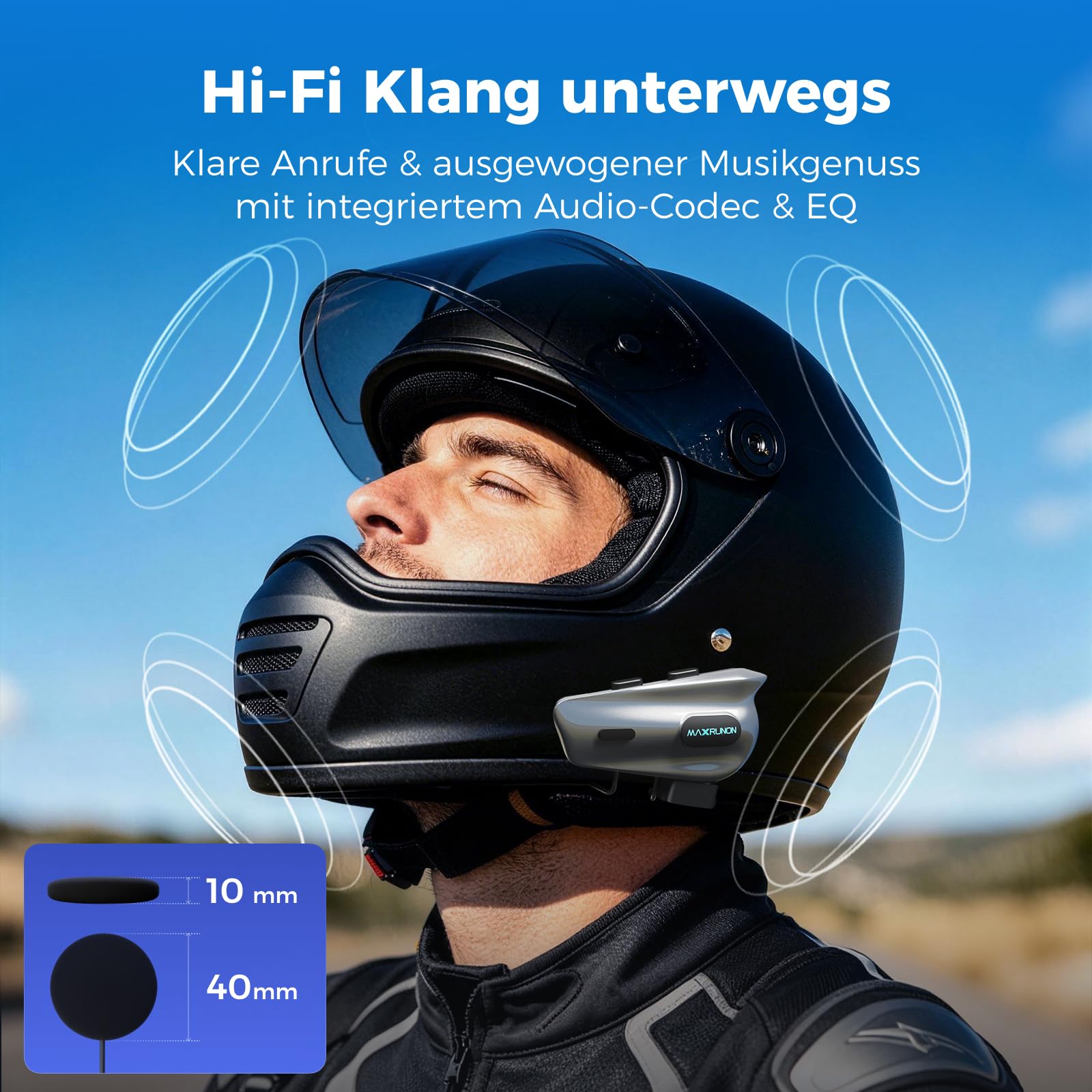 2Y Motorrad Bluetooth Headset, Helm Kommunikationssystem für 2 Personen, Reichweite bis zu 500 m, unterstützt Audio-Multitasking, IPX5 wasserdicht, Freisprecheinrichtung mit FM-Radio, 1 Pack