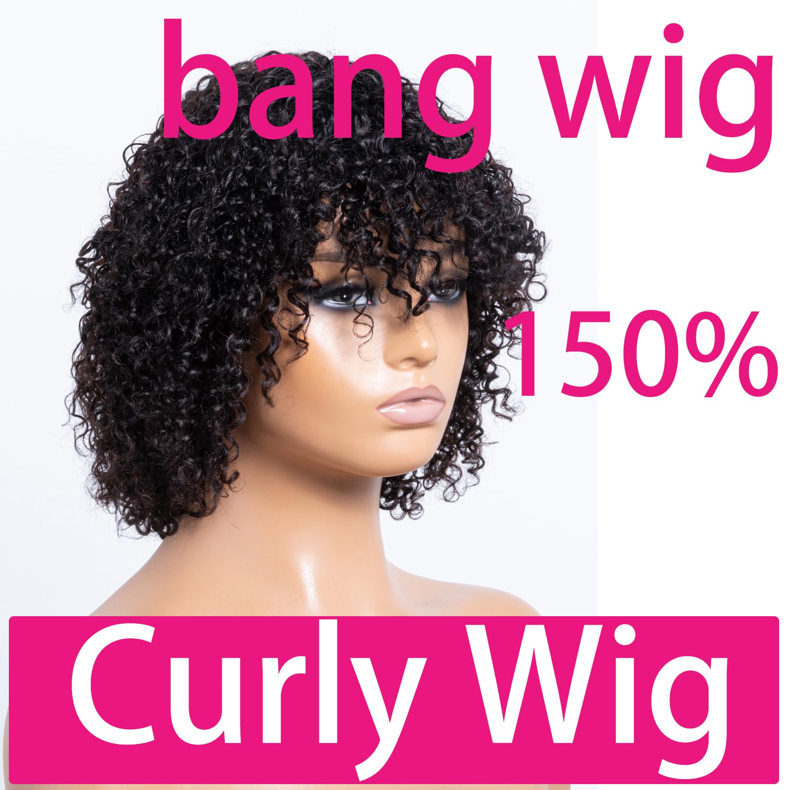 Short Glueless Human Hair Wig with Bangs