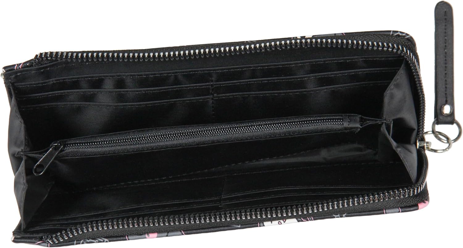 AI ACCESSORY INNOVATIONS Kuromi Expressions Allover Design Faux Leather Full Zip Wallet With Metal Logo Badge