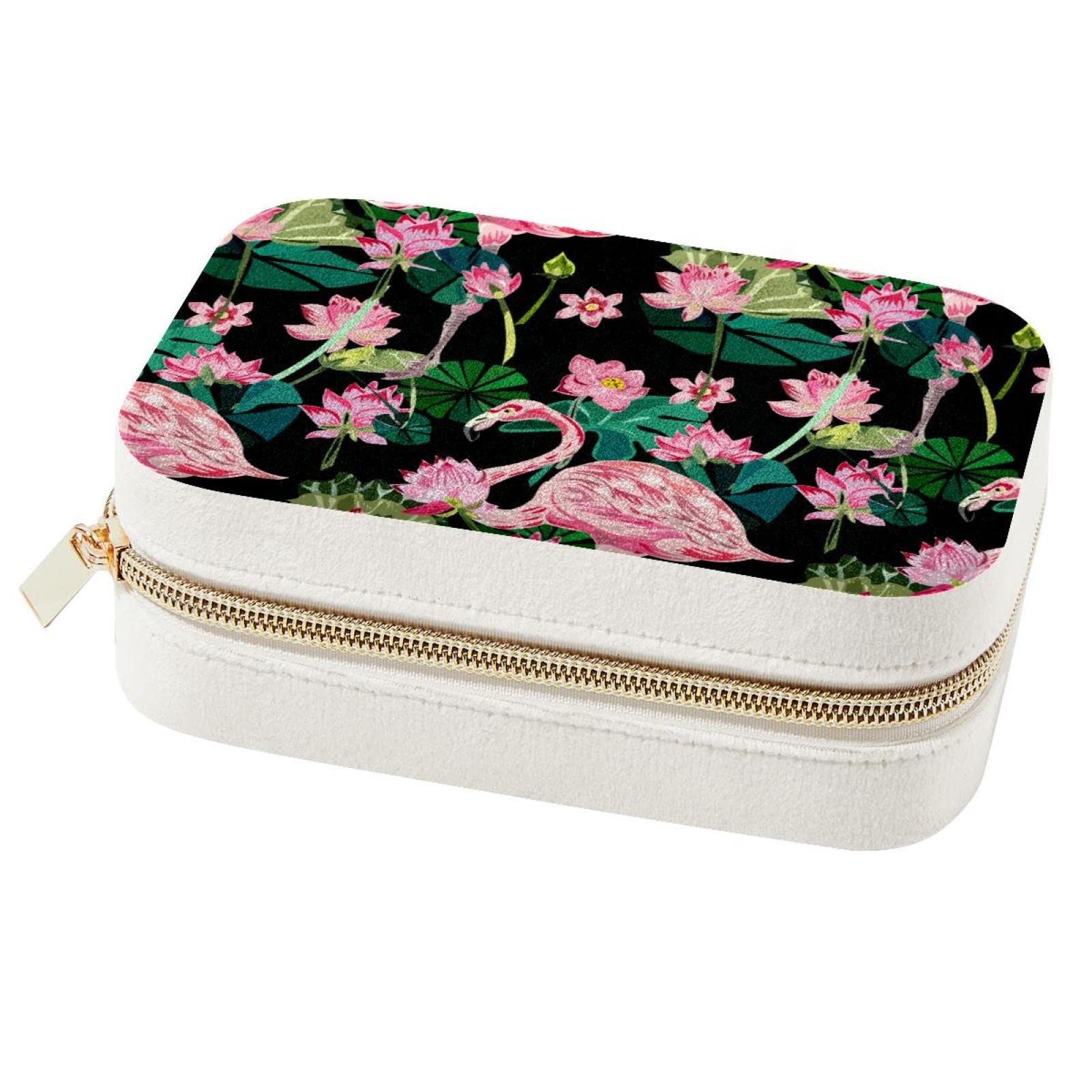 Boîte à bijoux portable pour voyage motif flamant rose petit rangement bagues