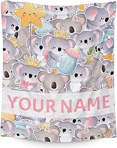 Personalized Koala Blanket Gifts with Name - 30"x40" Cute Throw for Women, Girls - Colorful Soft Fuzzy Blankets for Couch & Office