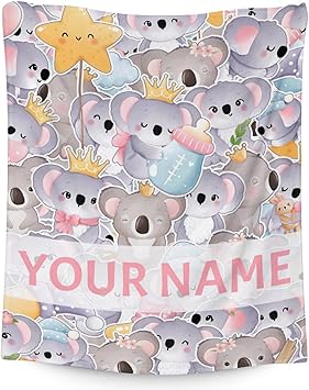 Personalized Koala Blanket Gifts with Name - 30"x40" Cute Throw for Women, Girls - Colorful Soft Fuzzy Blankets for Couch & Office