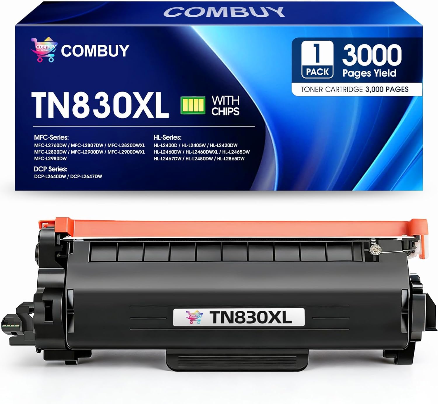 COMBUY TN830XL Toner Cartridge Replacement for Brother TN830XL TN830 TN-830 TN830 XL TN-830XL Work with Brother HL-L2460DW DCP-L2640dw HL-L2405w HL-L2400D HL-L2480DW MFC-L2820DW Printer (1 Black)