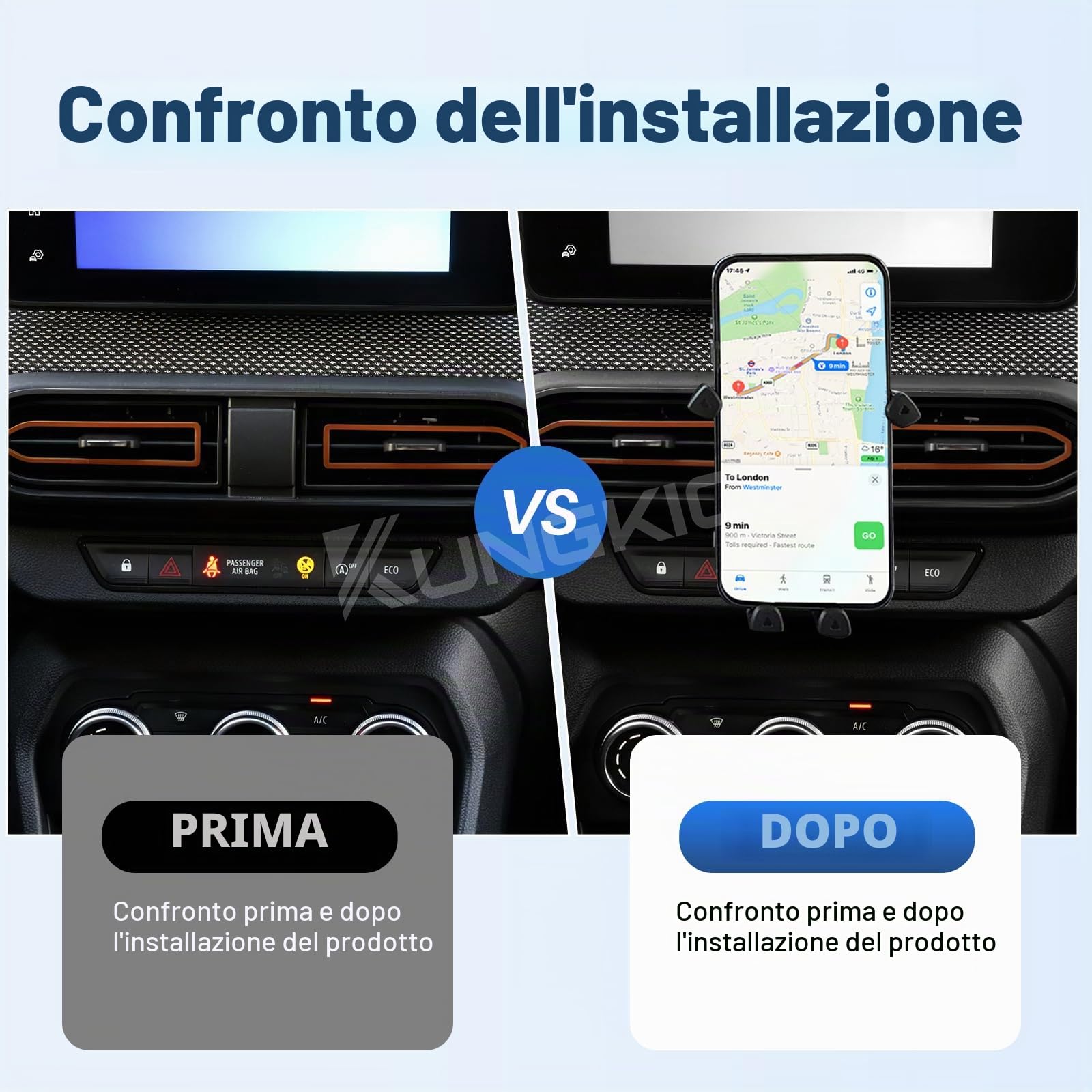 KUNGKIC Supporto per telefono da auto per Dacia Sandero 3/Sandero Stepway 3 2021-2025 - Supporto per telefono regolabile per telefoni da 4 a 6,2 pollici