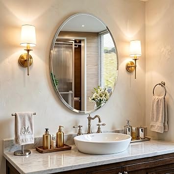 Frameless Oval Mirror, 20x28 Inch Beveled Bathroom Mirrors for Over Sink, Tempered Glass Oval Mirrors for Vanity, Living Room, Bedroom, Entryway