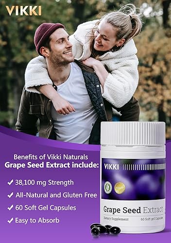 Miniatura 4 de Vikki Extracto de semilla de uva 38,100 mg, cápsulas concentradas y estandarizadas 10 veces extracto de fruta entera, 100% vegetariano, totalmente