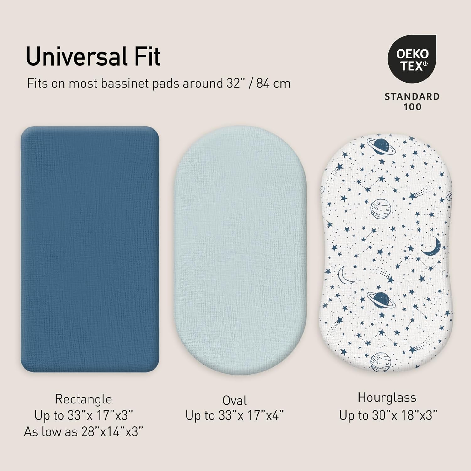 Gllquen Baby Muslin Bassinet Sheets 3 Pack, Breathable Elastic Cozy Fitted Cotton Bassinet Mattress Sheet for Baby Boy Girls, Fit for Hourglass Oval Rectangular Cradle Pad Sheets 33"x17" (Blue) - Image 5