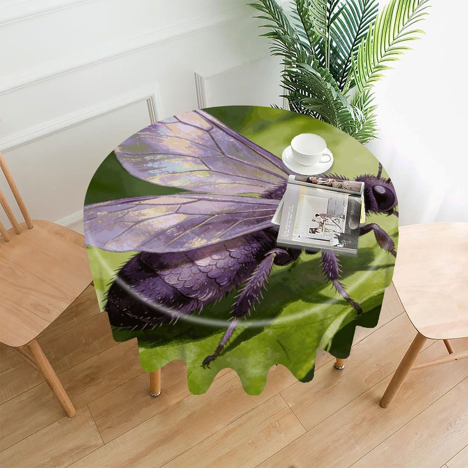 LZQPOEAS Insect-Purple Tablecloth Easy to Clean Polyester Round Table Cover Washable Round Table Cloth Wrinkle-Free Circle Decoration Tablecloth for Kitchen and Dining Room 60"