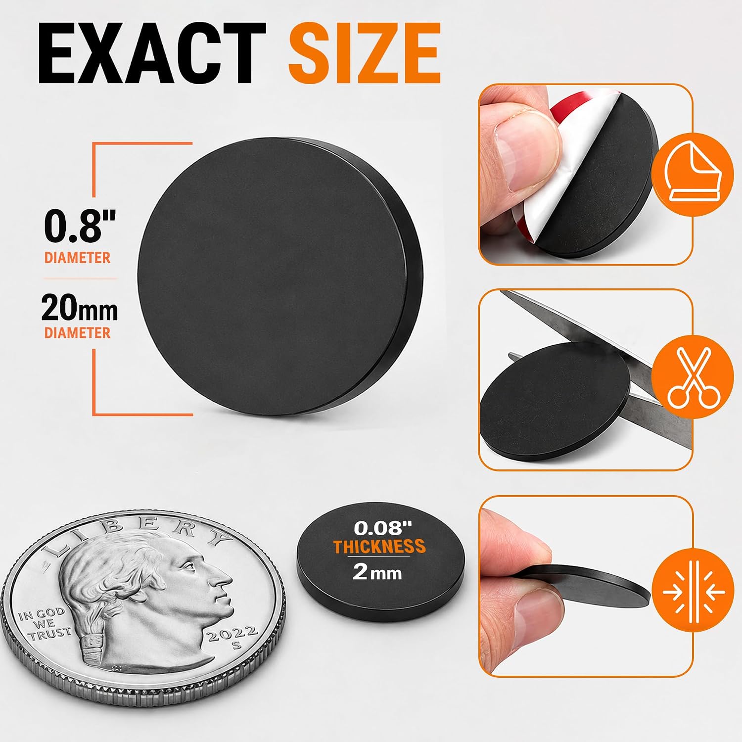 120 Pcs Self Adhesive Magnetic Dots 0.8"x0.08" - Peel and Stick Magnets for Crafts - Sticky Magnet Backing Dots - Circle Magnet Stickers for Fridge - Adhesive Magnets for Classroom & School Projects