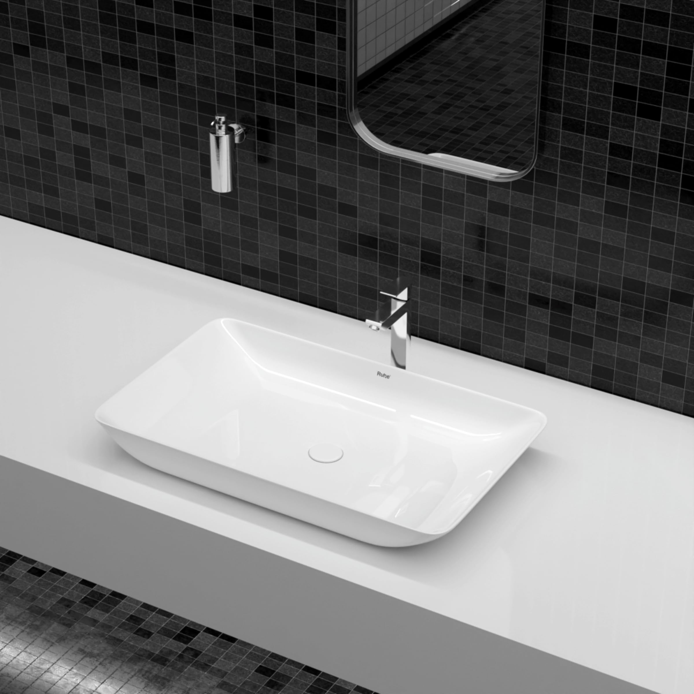 Ruhe® 23x15x4 Inches Apollo Countertop Wash Basin & Ceramic White Glossy Finish, Modern Bathroom Sink for Home, Hotel, Office, Rectangular Shape Wash Basin