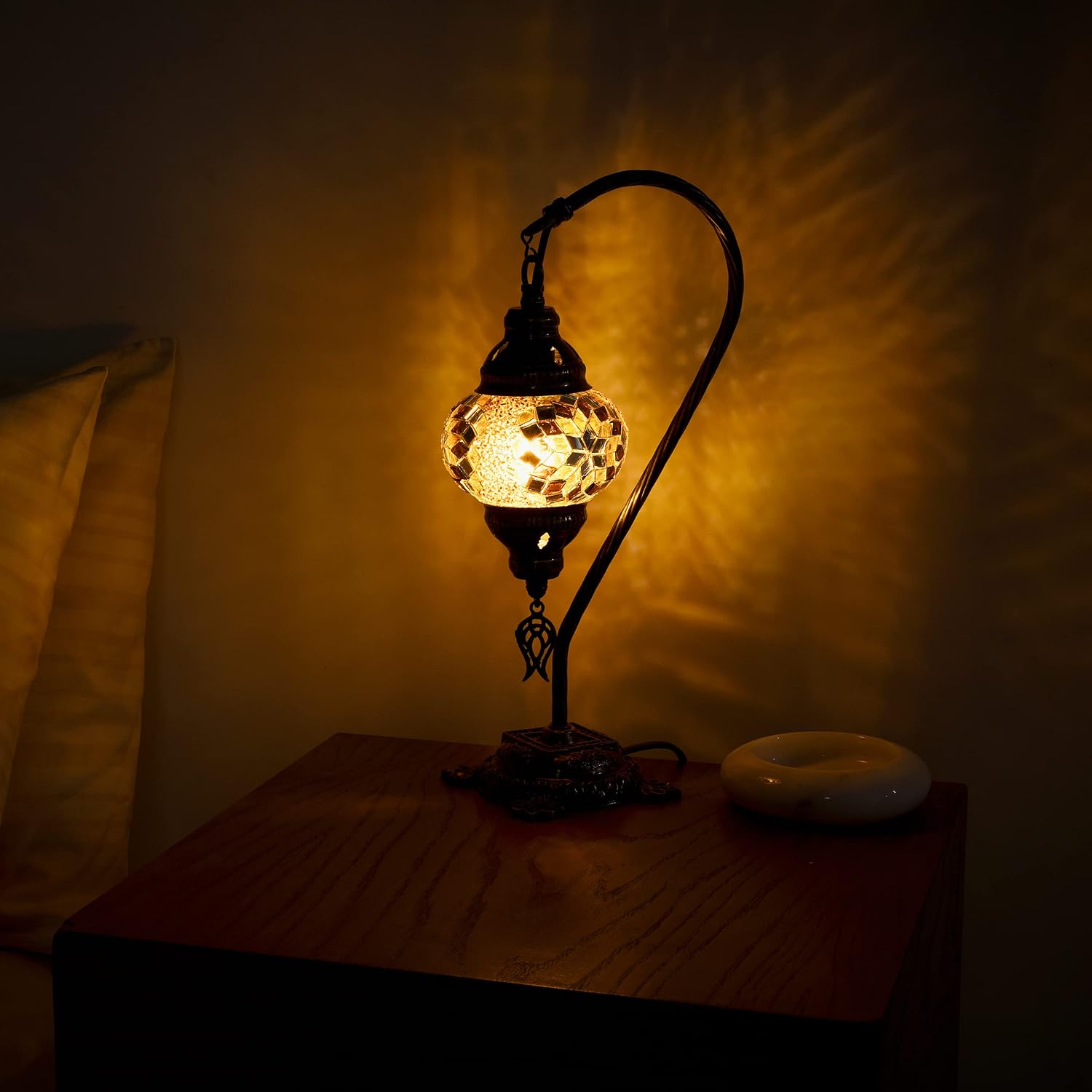 Moroccan Mosaic Table Lamp - Handmade Tiffany Swan Neck - Moroccan Light - Mosaic Lamp - Decorative Lamps for Home/Office (Brown, Small)