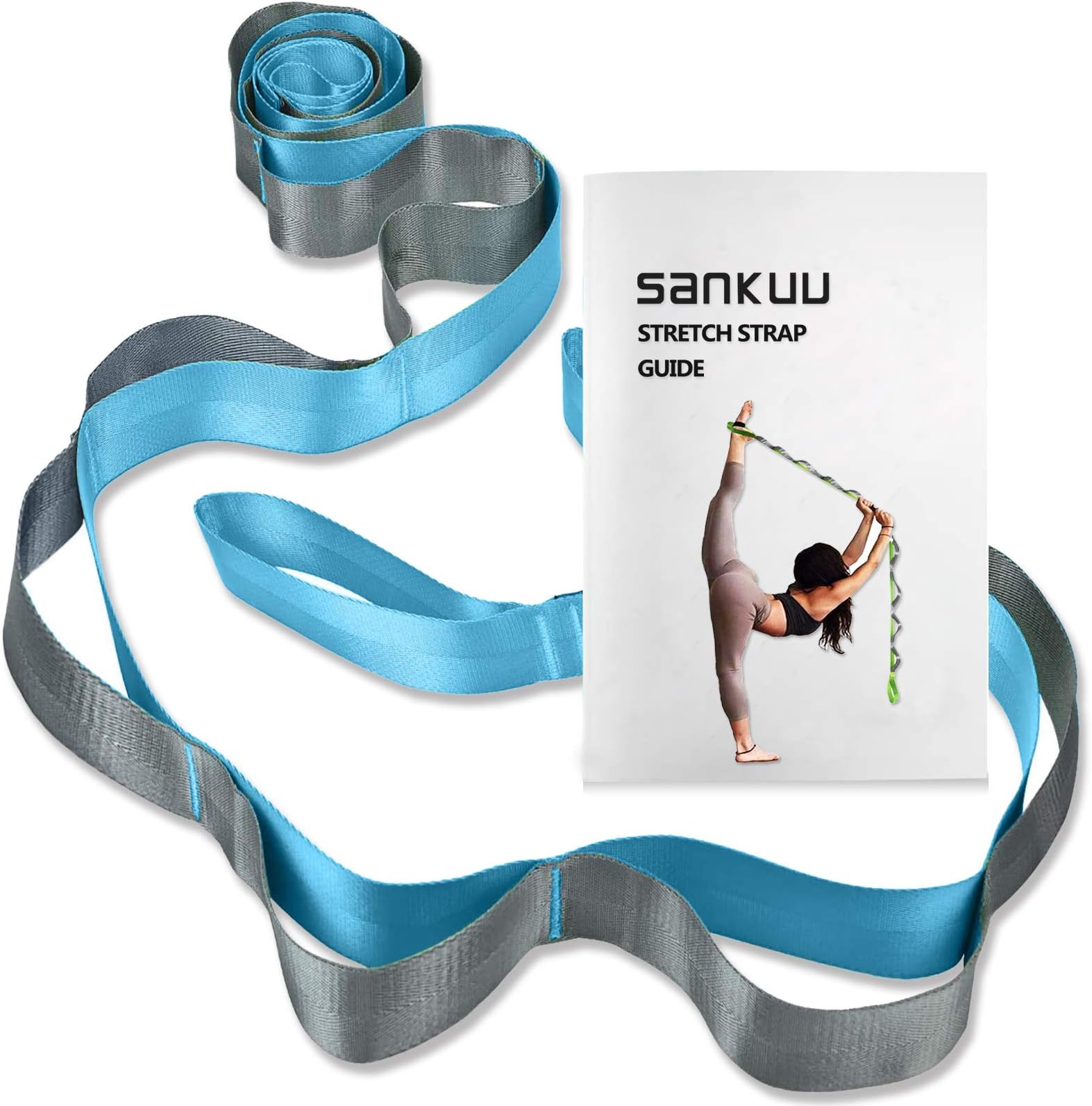 SANKUU Yoga Straps Stretching Strap with 12 Loops Workout Poster, Straps for Stretching Physical Therapy Equipment Long Stretch Out Bands for Exercise, Pilates and Gymnastics for Women Men