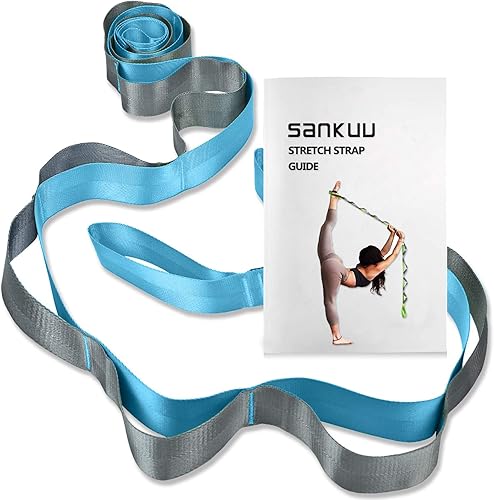 Miniatura 8 de SANKUU Correas de yoga con correa de estiramiento con 12 bucles, póster de entrenamiento, correas para estirar, equipo de terapia física, bandas