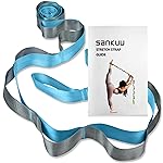 SANKUU Yoga Straps Stretching Strap with 12 Loops Workout Poster, Straps for Stretching Physical Therapy Equipment Long Stretch Out Bands for Exercise, Pilates and Gymnastics for Women Men (Blue)