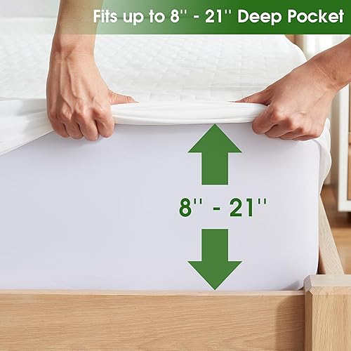 Miniatura 4 de Protector de colchón 100% impermeable, tamaño Queen, rayón hecho de bambú, funda de cama refrescante, tela de aire 3D, transpirable, suave, sin