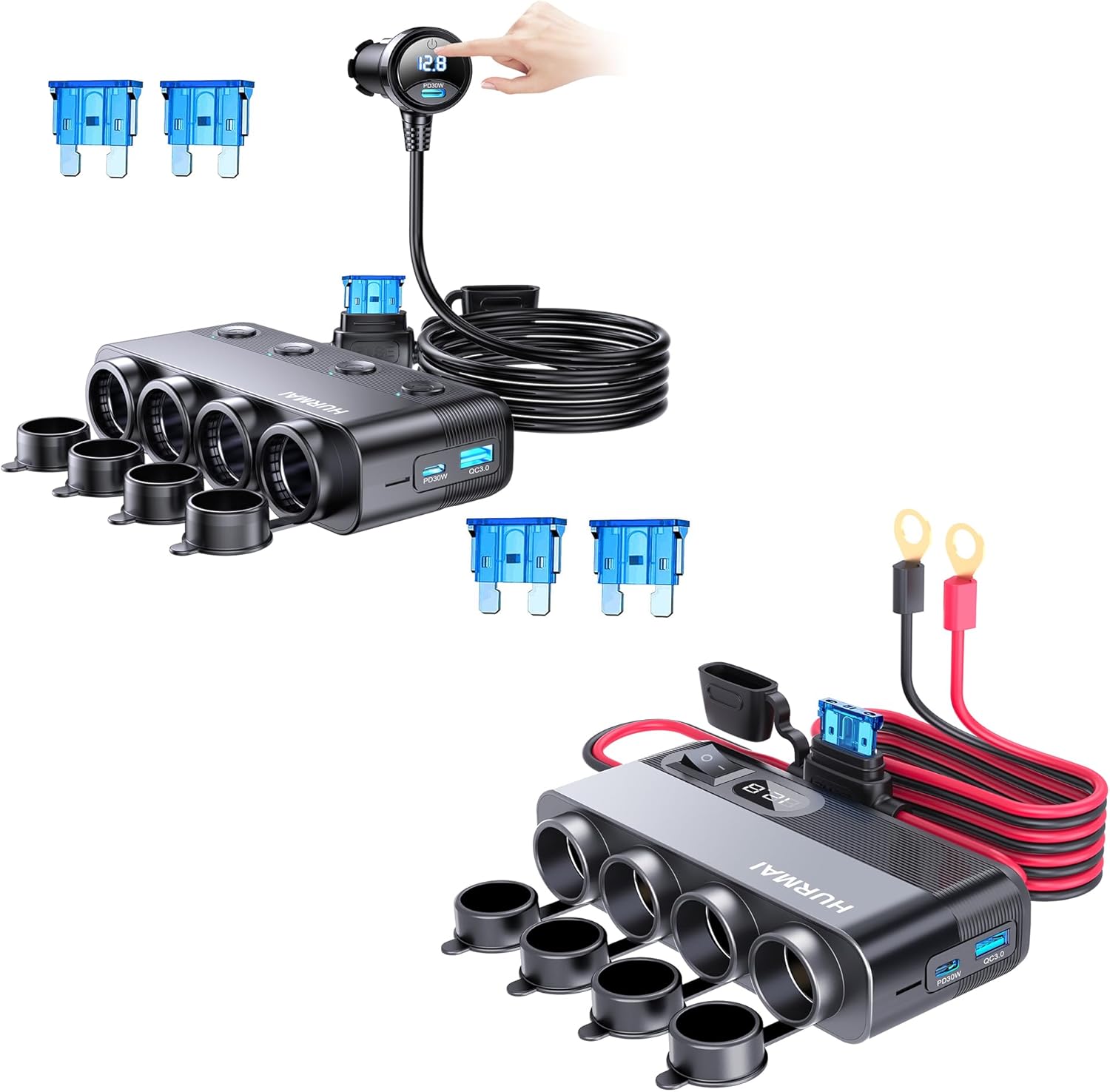 Cigarette Lighter Adapter Splitter,10FT Cable 24V 216W Multi Port Outlet,12 Volt Car Socket Power Outlet 12V Charger Cigarette Lighter,4 Socket Heavy Duty Truck Car USB Chager Multi Port
