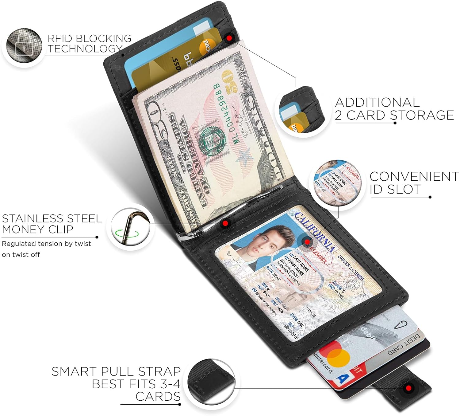 RFID Blocking Slim Bifold Leather Minimalist Front Pocket Wallets for Men with Money Clip Thin Mens Black - Image 5