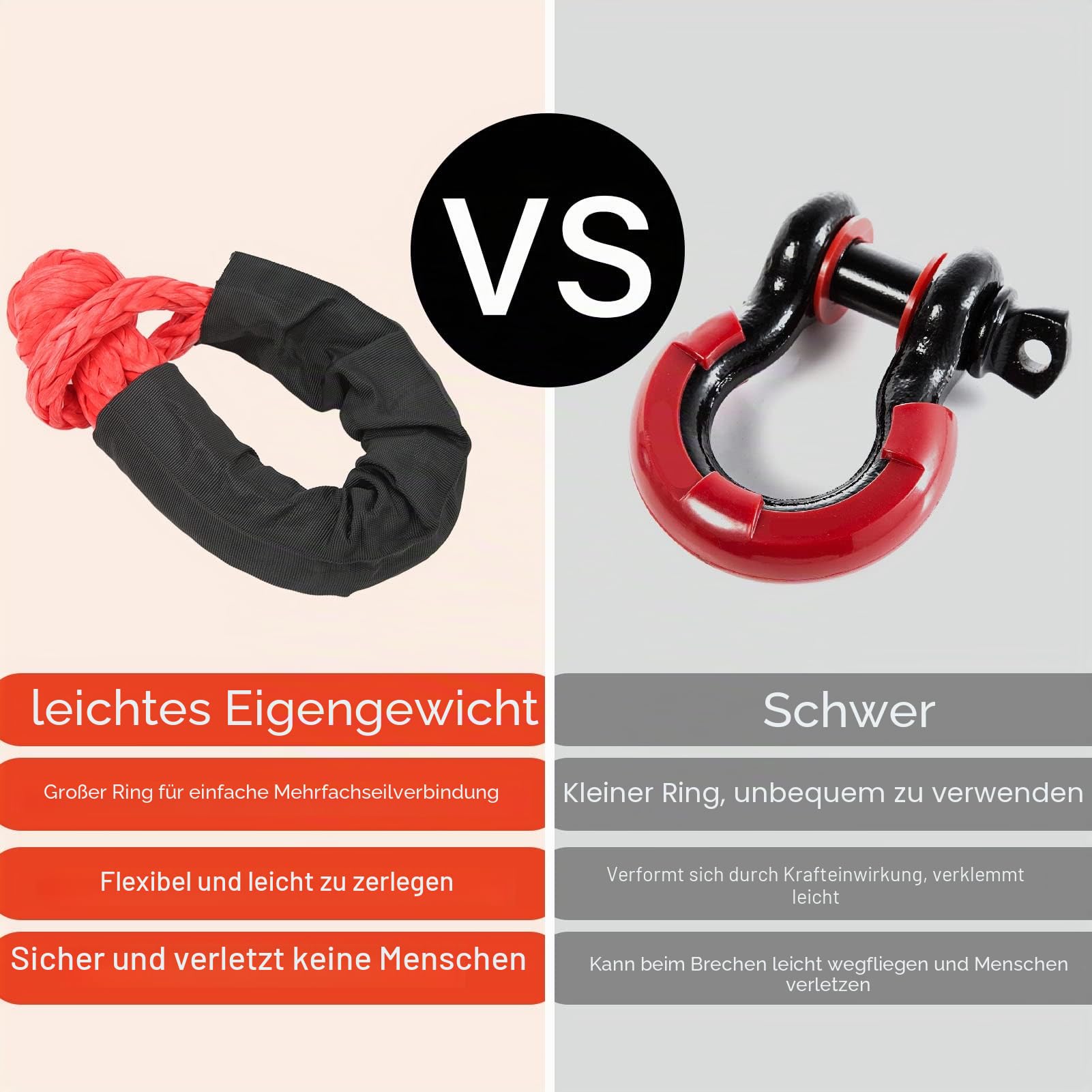 Softschäkel Tauwerkschäkel, 2 Stück Off-Road Schäkel Recovery Soft Schäkel 35 Tonnen Bruchfestigkeit Soft Recovery Abschleppgurt für LKW, Große SUVs, Geländewagen (Rot)