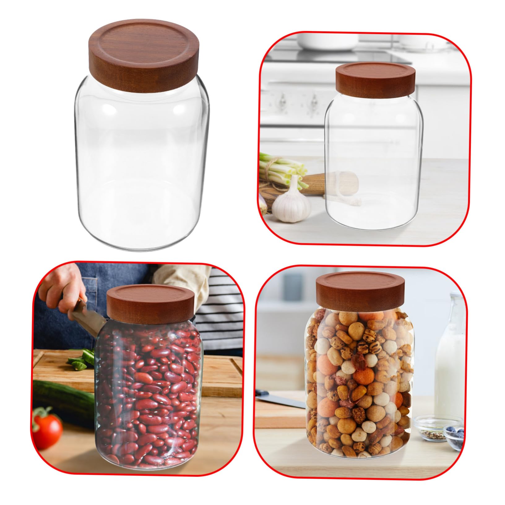 Getreidebehälter aus Glas 2800ml mit Holzdeckel, Luftdichtes Vorratsglas | Borosilikatglas, für Mehl, Kaffeebohnen und Tee, Transparent, Große Füllmenge, Küchenaufbewahrung