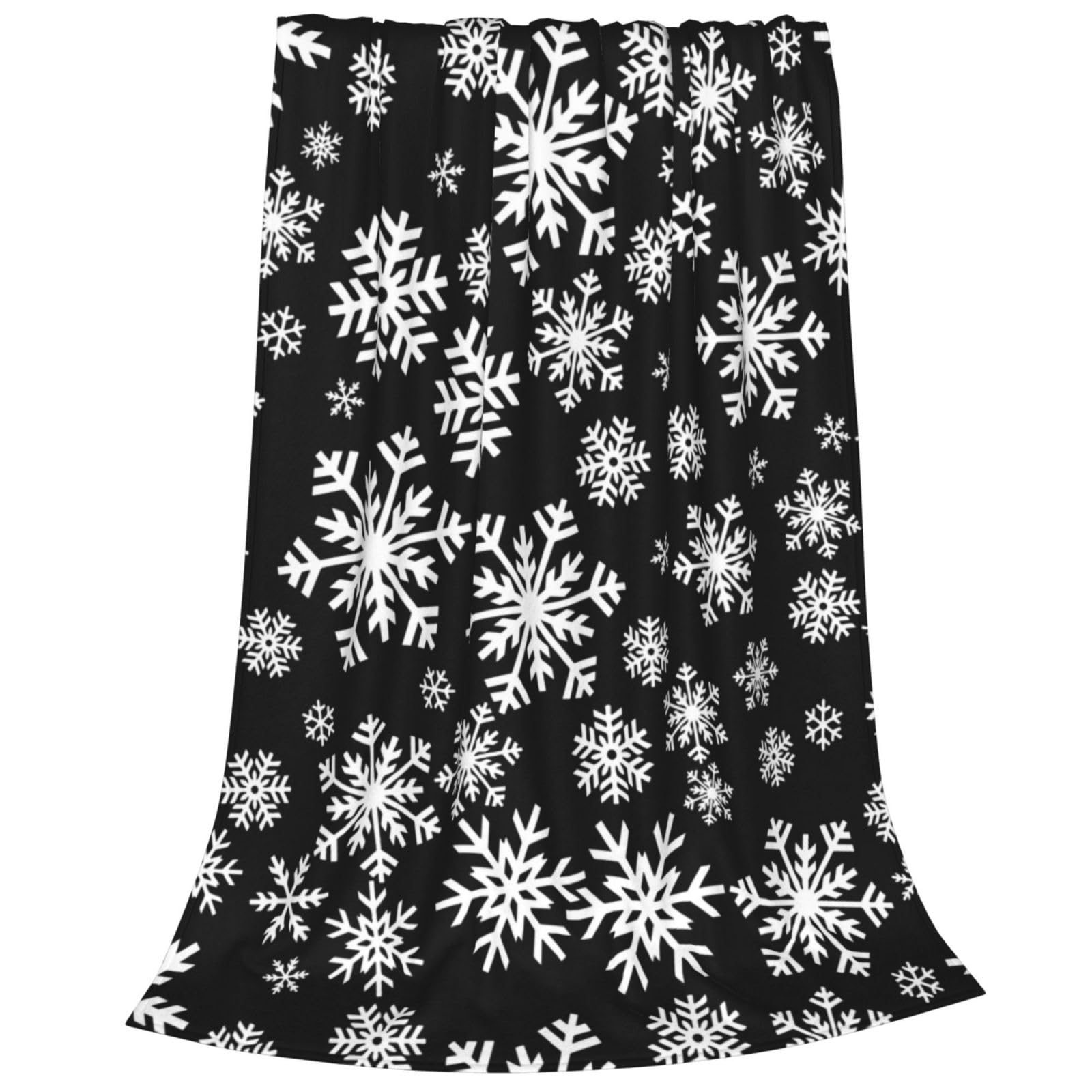 Christmas Winter Snowflakes Blanket, Xmas Decorative Ultra Soft Warm Throw Blanket, Lightweight All Season Fleece Blanket, Black Flannel Blankets for Sofa Couch Bedroom Bed Chair 100X75 cm