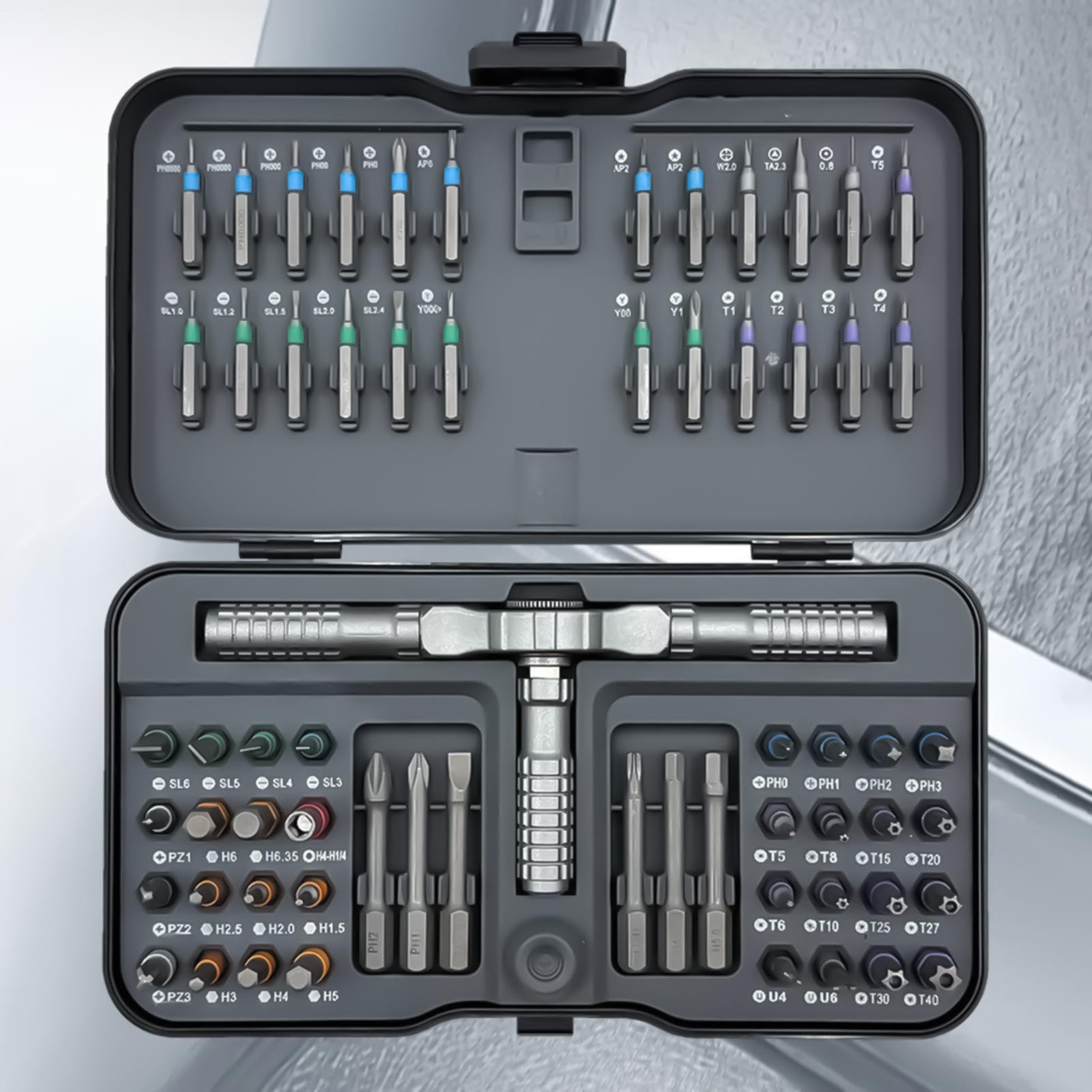 Set Cacciaviti A Cricchetto 66 punte di precisione antiscivolo | Set con per computer, fai da te, modellismo, cellulari, occhiali, elettrodomestici