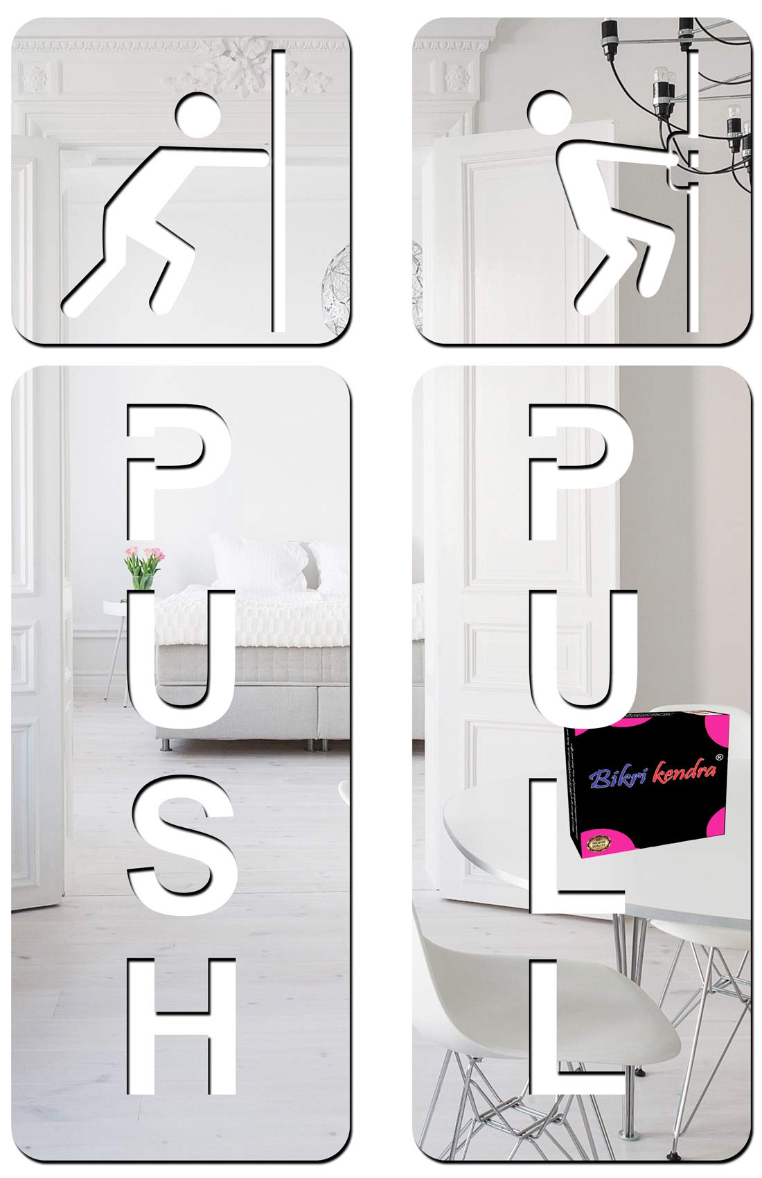 Bikri Kendra - Sign Board Push Pull Silver Decorative Mirror Stickers for Wall, Wall Mirror Stickers, Wall Stickers for Hall Room, Bed Room, Kitchen Living Room Kids Room. (B07THKQRSW) Amazon Price History, Amazon Price Tracker