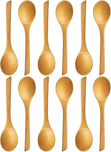 Vista 24 de JapanBargain, Juego de cucharas de bambú de 10 piezas, cucharas de madera reutilizables de 8 pulgadas para niños, aperitivo, postre, helado, yogur