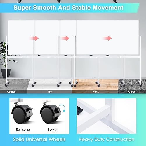 Miniatura 4 de maxtek Pizarra blanca rodante de 72 x 48 pulgadas, pizarra blanca grande de doble cara de borrado en seco sobre ruedas, pizarra blanca magnética