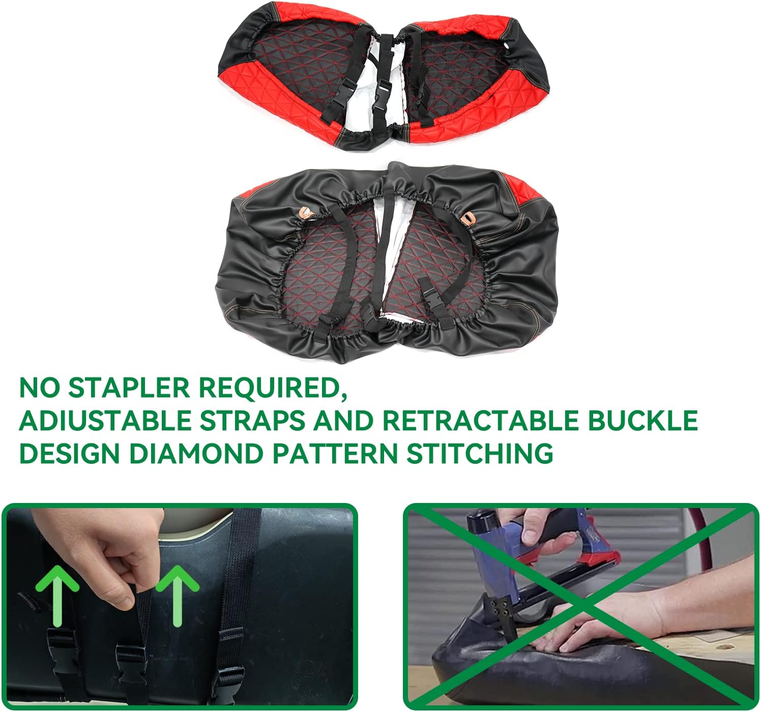 Universal Golf Cart Rear Seat Covers for Common Seat Cushion for Aftermarket Back Seat Kits, Red Vinyl Golf cart Seat Cover