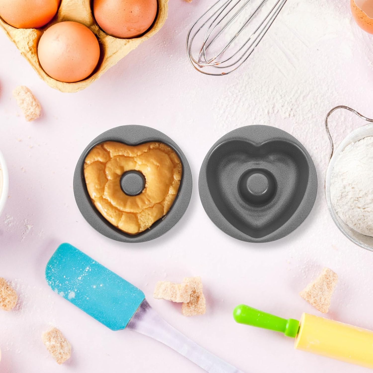 Doughnut Baking Pan Nonstick Mold Carbon Steel 2pcs Heart Shaped