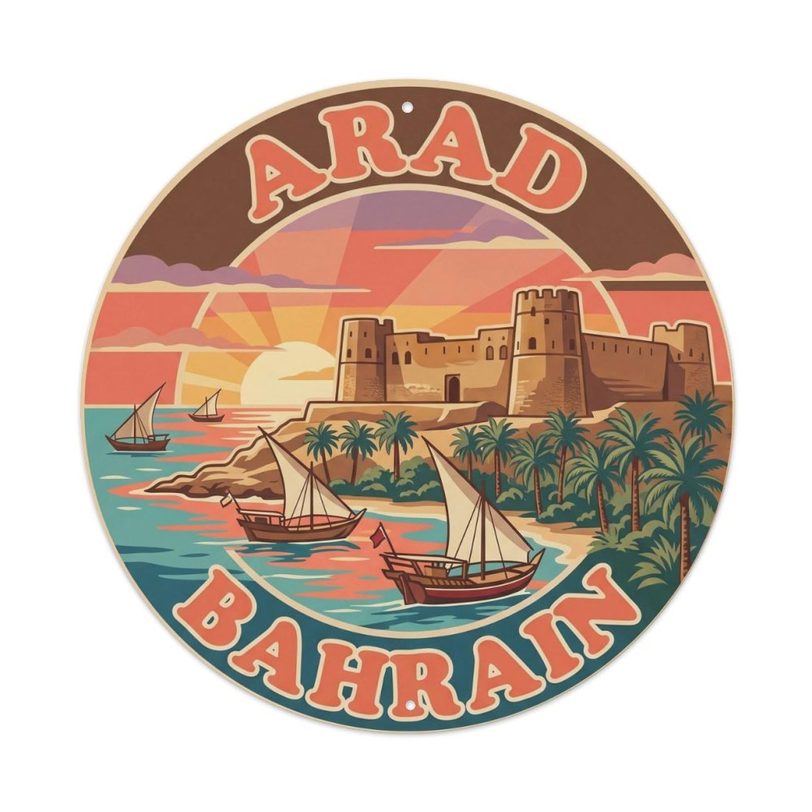 Vintage Travel Bahrain Arad Fort Vintage Metal Tin Sign Plaque Wall Decor for Cafe, Club Bar, Office, Garden Metal Poster 8x8Inch