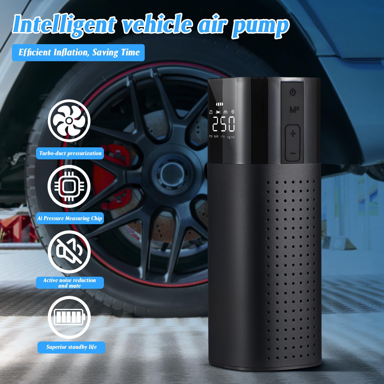 TEHAUX Inflador Material de Aleación de Aluminio de Neumáticos con Sistema de Monitoreo en Real y Abs, Portátil para Coche y Camión para Uso en Carretera