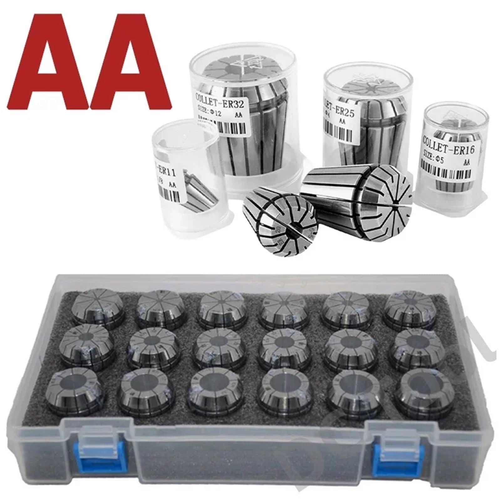 Juego De Pinzas ER ER11, ER16, ER20, ER25, ER32 Y ER40 De Alta Precisión De 0,008 Mm Con Portaherramientas AA Y Resorte ER Para Portaherramientas ER25 Y ER20.(AA (0.008mm),ER40-12Pcs)