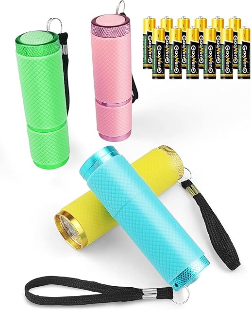 tuare Small Torch Gifts for Boys and Girls, 4-Pack Super Bright 91mm Mini Torch with 9 LEDs, Colorful Glow in Dark Kids Torch, for Kids Adult Camping Hiking Outdoor Gifts, Batteries Included
