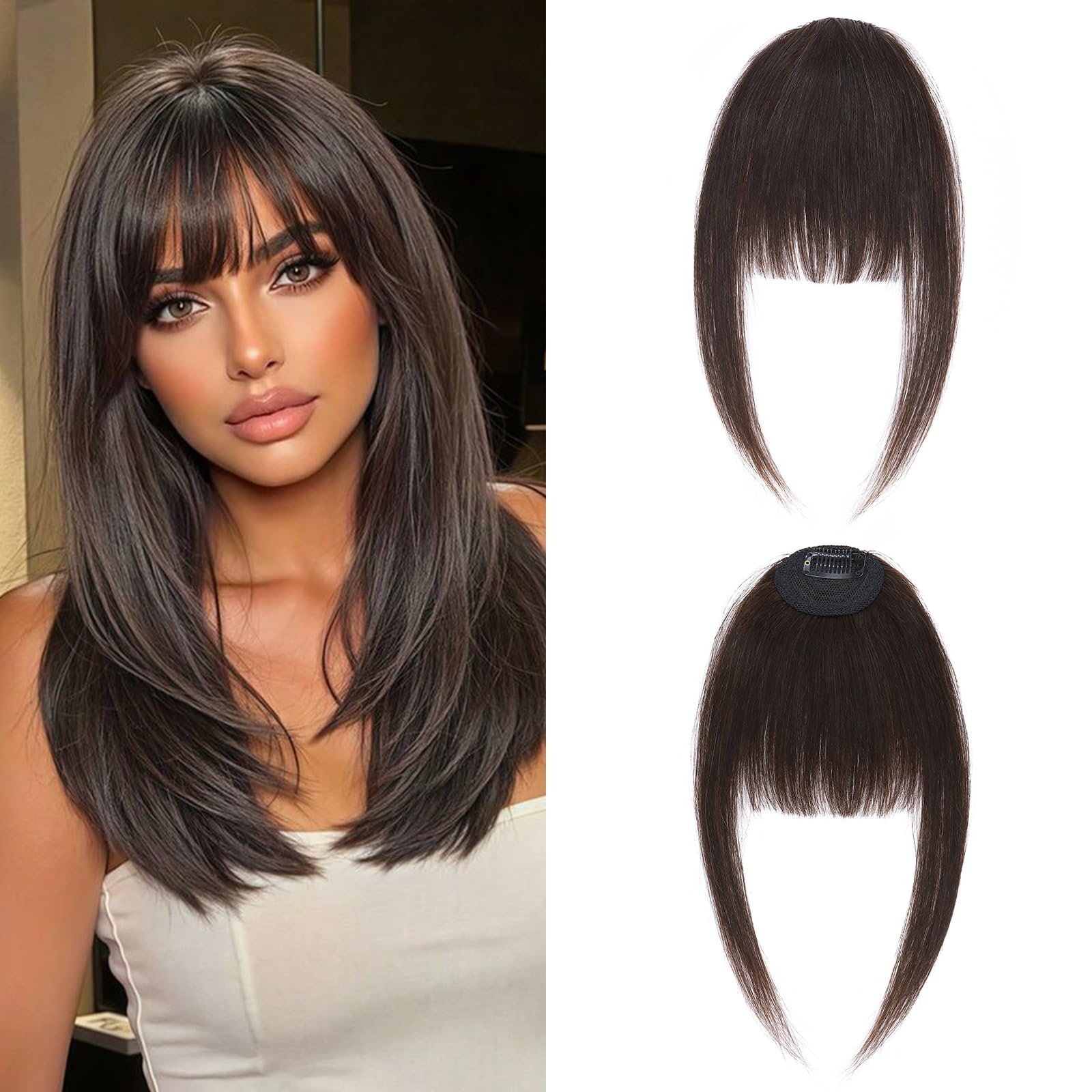 TESS 100% Real Human Hair Clip in Fringe Extensions Korean Kpop Popular Air Bangs