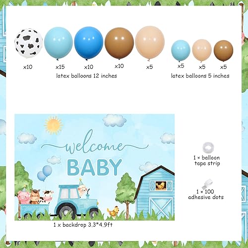 Miniatura 5 de Decoraciones de baby shower de animales de granja azules  Kit de arco de guirnalda de globos de animales de granja con fondo de bienvenida para