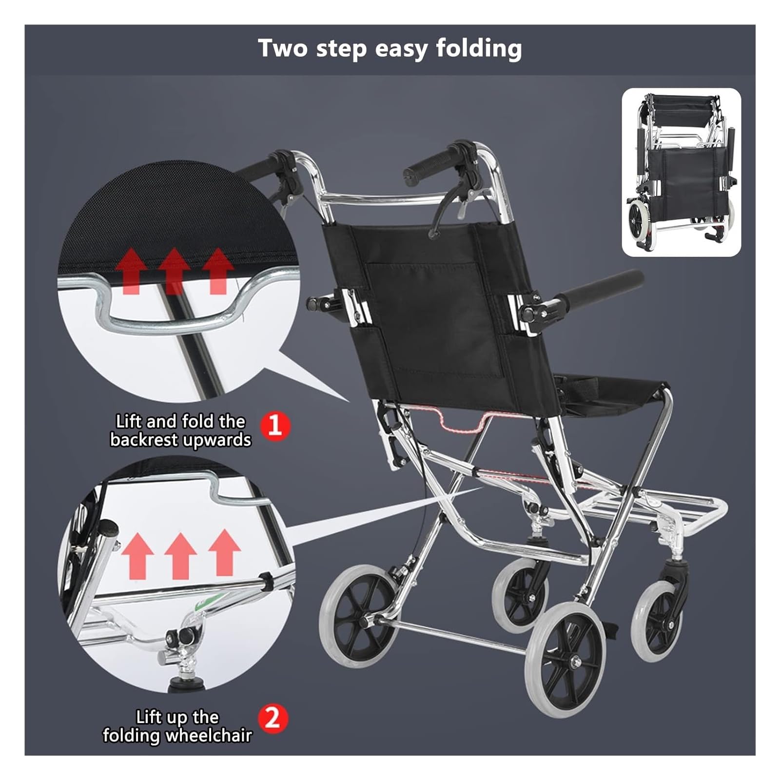 Silla De Ruedas Plegable Silla De Ruedas Manual Multifuncional De Aluminio, Ligera, Plegable, Autopropulsada, Con Frenos De Mano Y Reposabrazos Abatibles, For Almacenamiento Compacto, Capacidad De 220